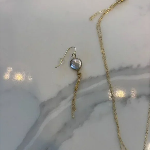Matching Gold Necklace and Earring Fresh Water Pearl Set